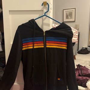 Aviator Nation Black Hoodie with Rainbow Stripes